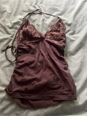Lace Trim Cami Tank Top in Deep Brown